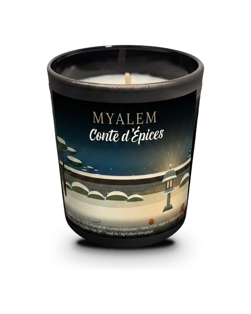 Bougie parfumée Myalem Conte d'Épices, verre noir