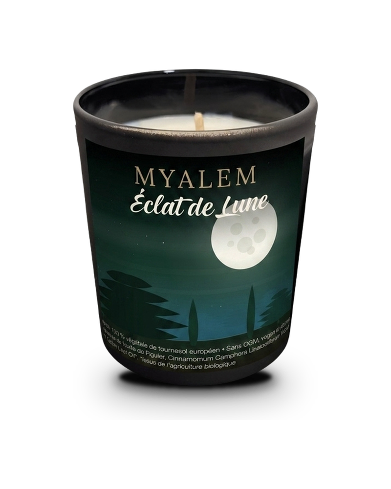 Bougie parfumée Myalem Éclat de Lune, verre noir