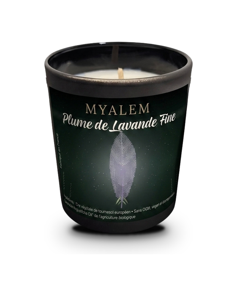 Bougie parfumée Myalem Plume de Lavande Fine, verre noir