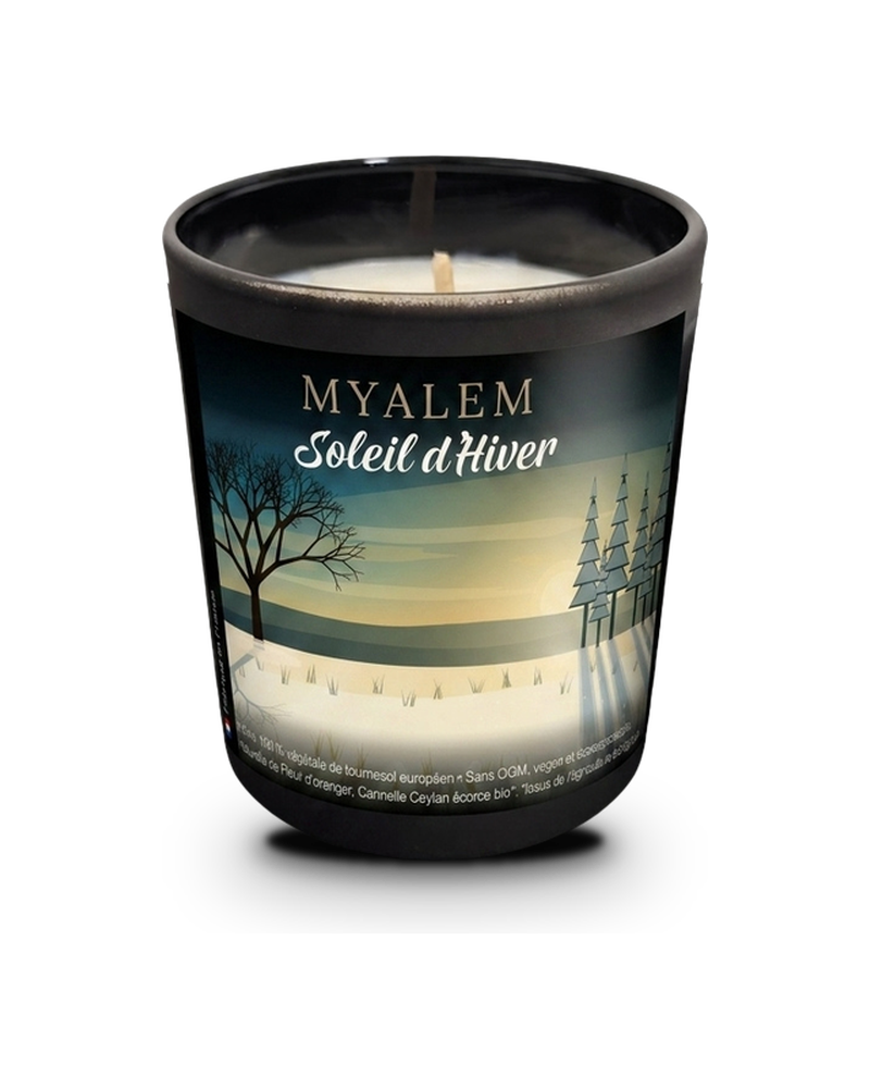 Bougie parfumée Myalem Soleil d'Hiver, verre noir
