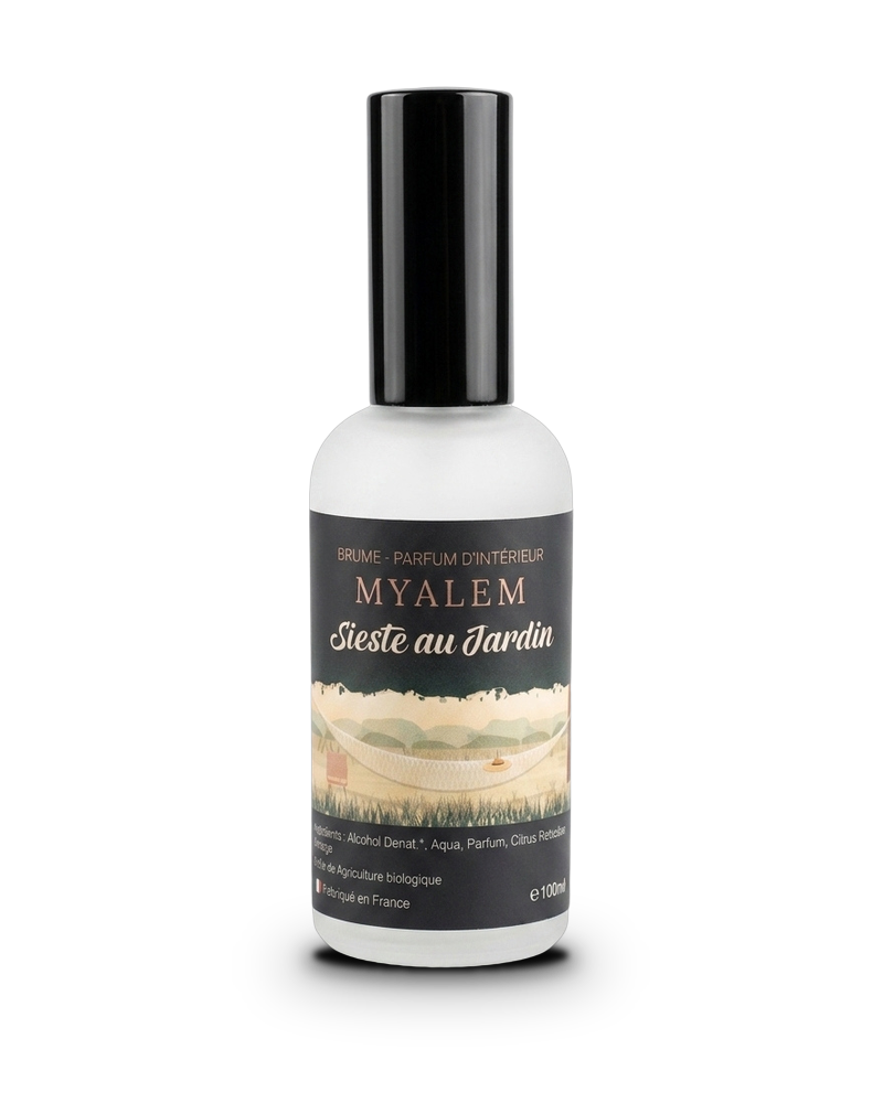 Brume parfum d'intérieur Myalem Sieste au Jardin, flacon 100 ml